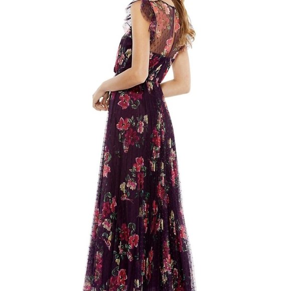 NEW MAC DUGGAL FLORAL RUFFLE FIT & FALE TULLE MIDI DRESS - Picture 7 of 9